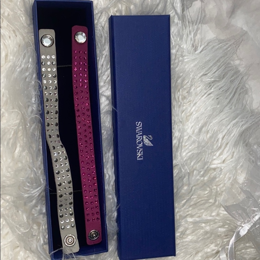Swarovski Suede Pair Bracelet Sparkle Grey Pink